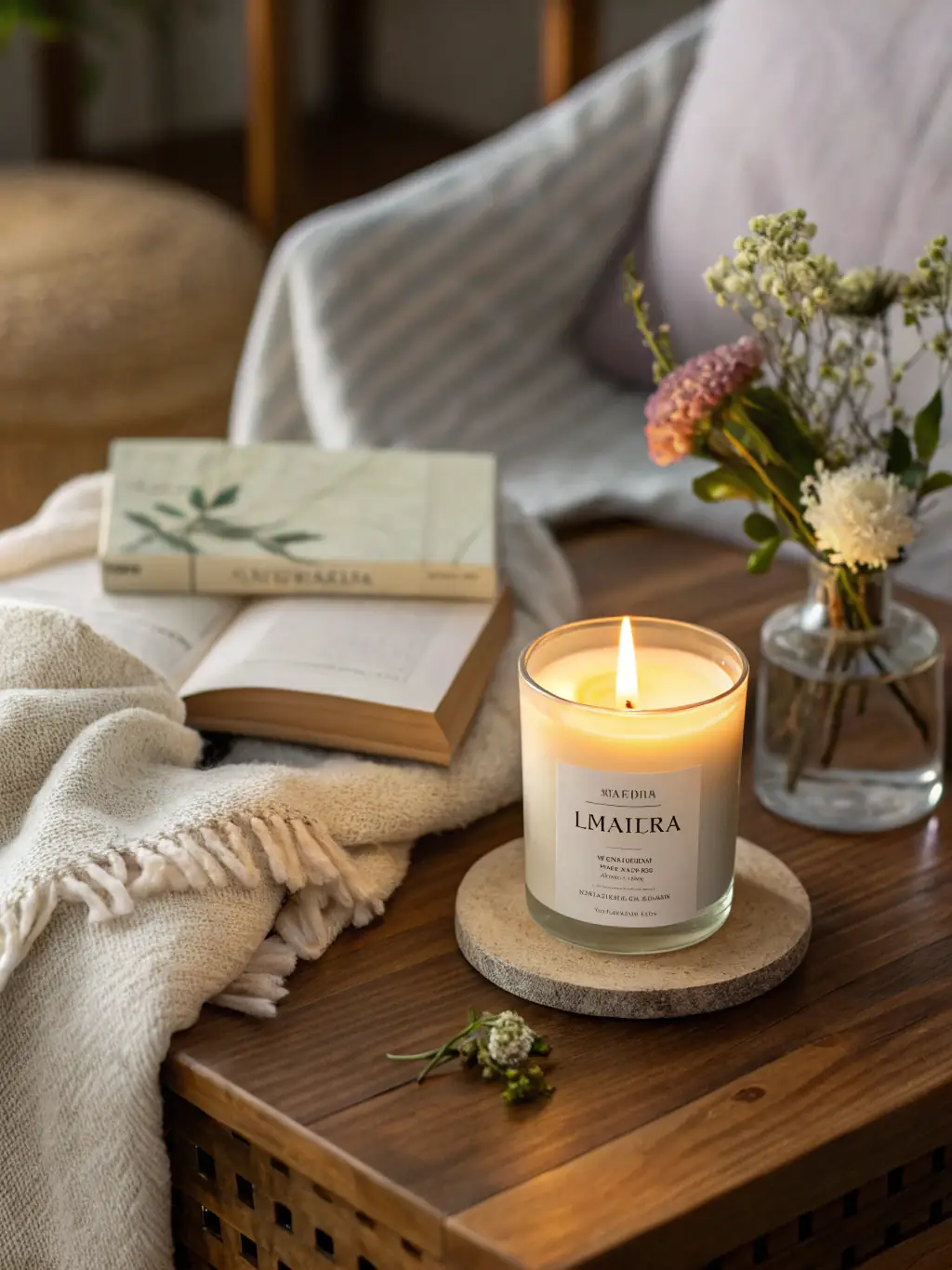 An image of a beautifully lit candle surrounded by Andalusian decorative elements, such as colorful tiles and flowers, symbolizing transformation and hope.